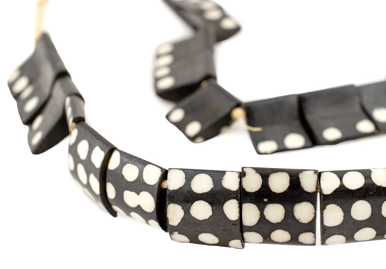The Bead Chest Batik Bone Beads - Full Strand of Fair Trade African Beads (Rectangle, Polka Dot Design)